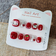 365nails: 櫻桃莓 Hello Kitty – 短款 圓形 手工製 兒童穿戴甲