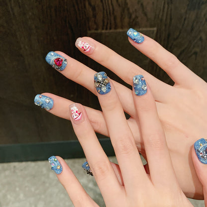 Cool Spice Girls Color Diamond Style Kitten Short Handmade Wear nails | 365nails