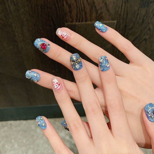 Cool Spice Girls Color Diamond Style Kitten Short Handmade Wear nails | 365nails