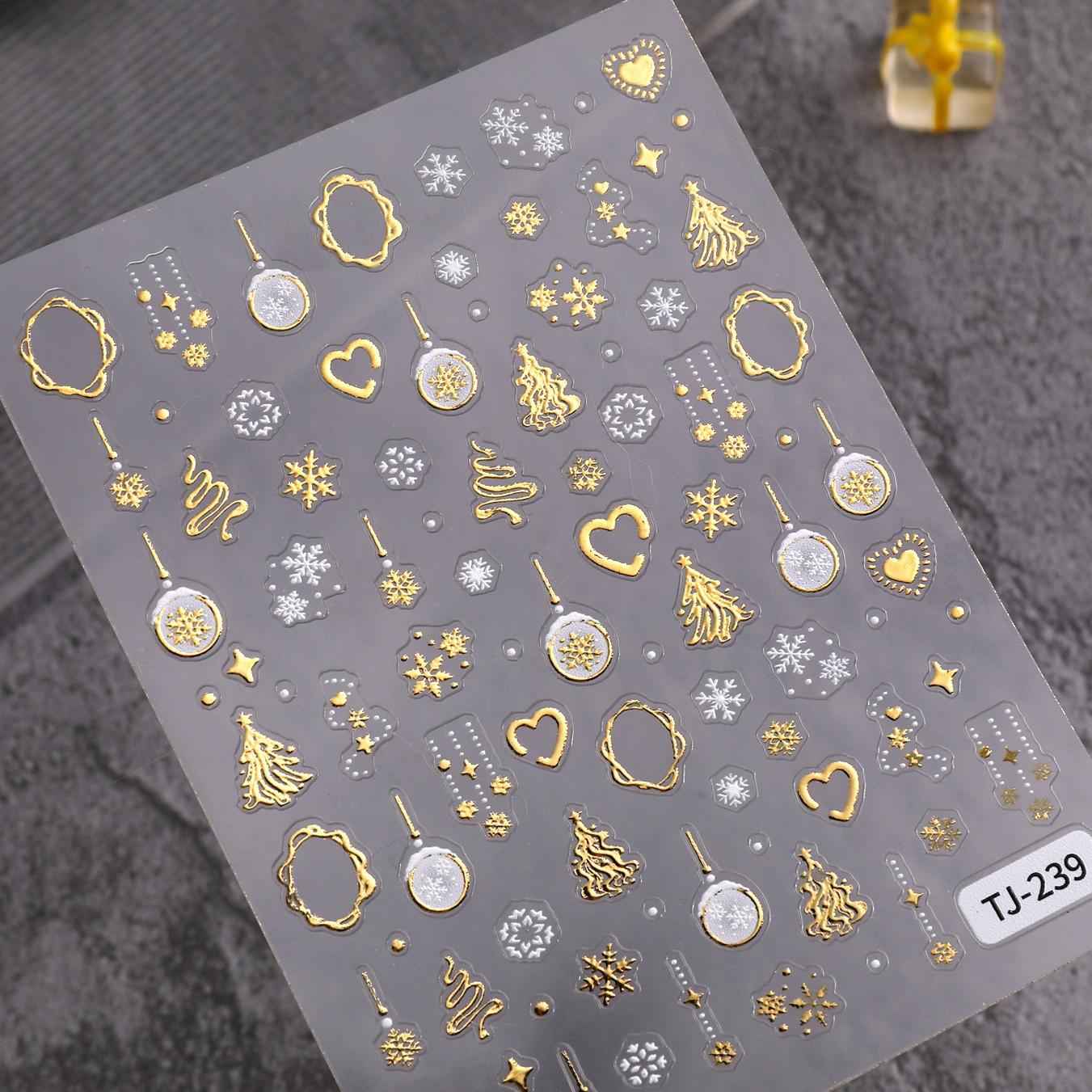 Bronzing Christmas Tree Nail Art Sticker 5D Embossed Three-dimensional Snowflake Christmas Ball DIY Nail Sticker Ornament TJ