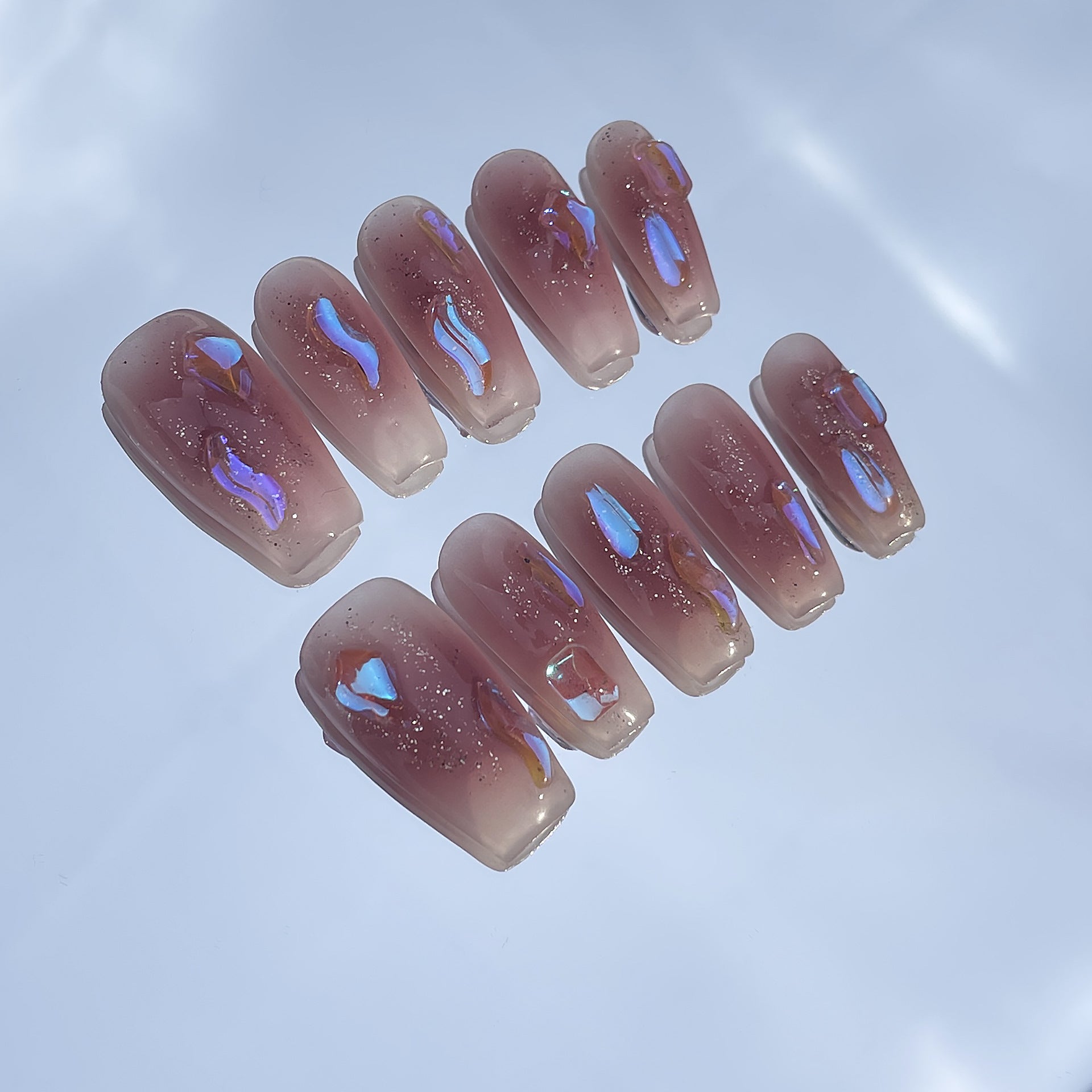 Handmade Press-on Nails Aurora Drill Airbrush Grape Purple Blush Medium and Long Whitening Nail Patch Wearable Fake Nails｜365nails