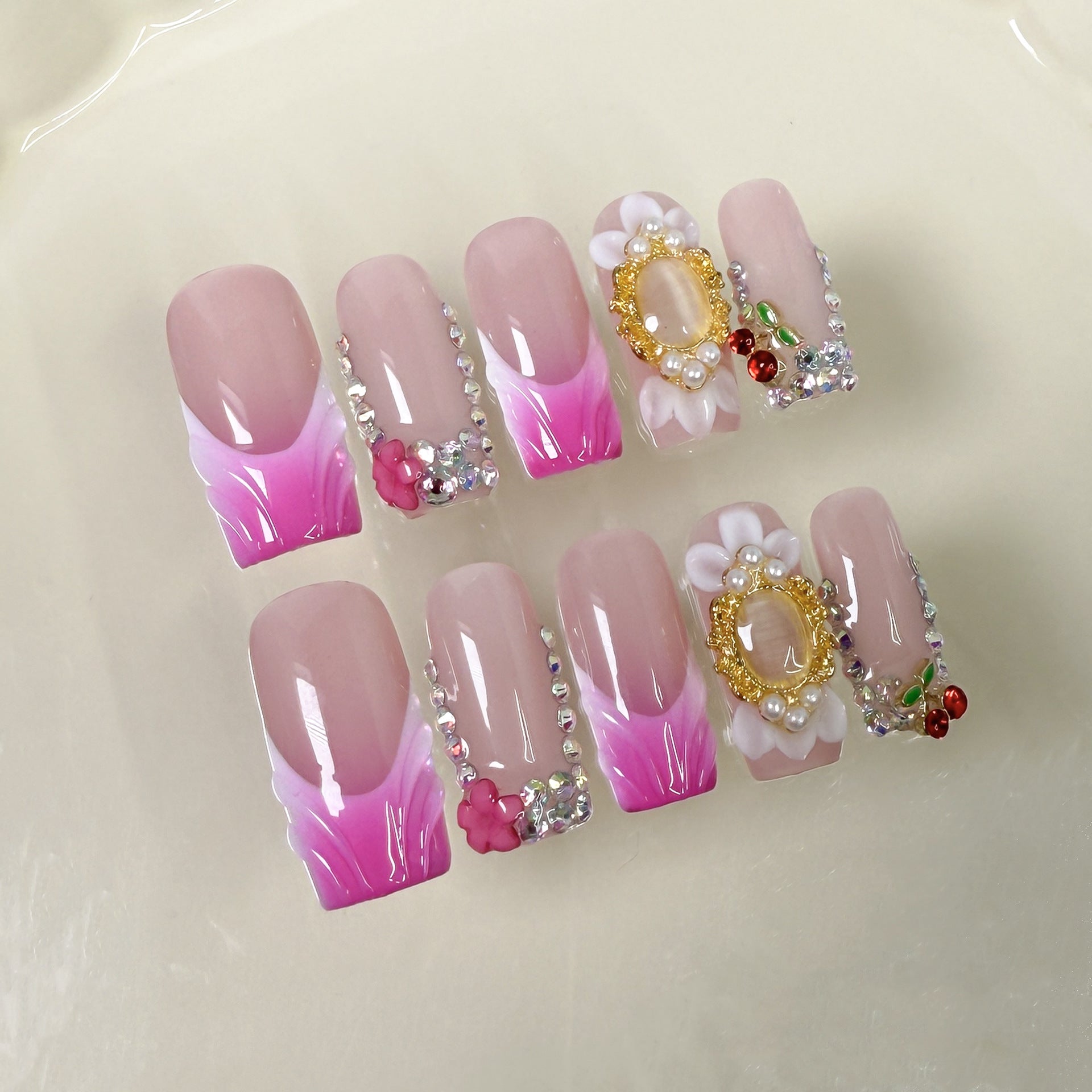 Parche de uñas cuadrado europeo con tallado tridimensional puro y dulce, hecho a mano en Francia, uñas postizas, venta al por mayor de fábrica | 365nails