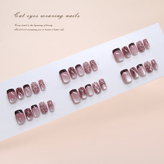 Nail Tips  Prefabricated Nail Polka Dot Lace Silver Bean Checked Red Brown French Cat Eye  ins Pneumatic Diamond Nail Art 30 Pieces｜365nails