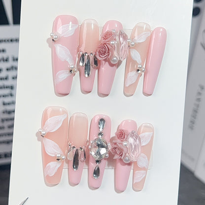 Handmade Nail Rose Manor Elegant Atmosphere Gentle Temperament 40 Thin Dog Super Long Ladder Nail Art｜365nails