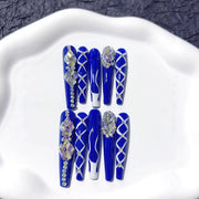 皇家藍水晶格紋穿戴甲