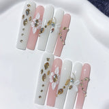 Pearl Blossom Crystal Elegant Extra Long Press On Nails