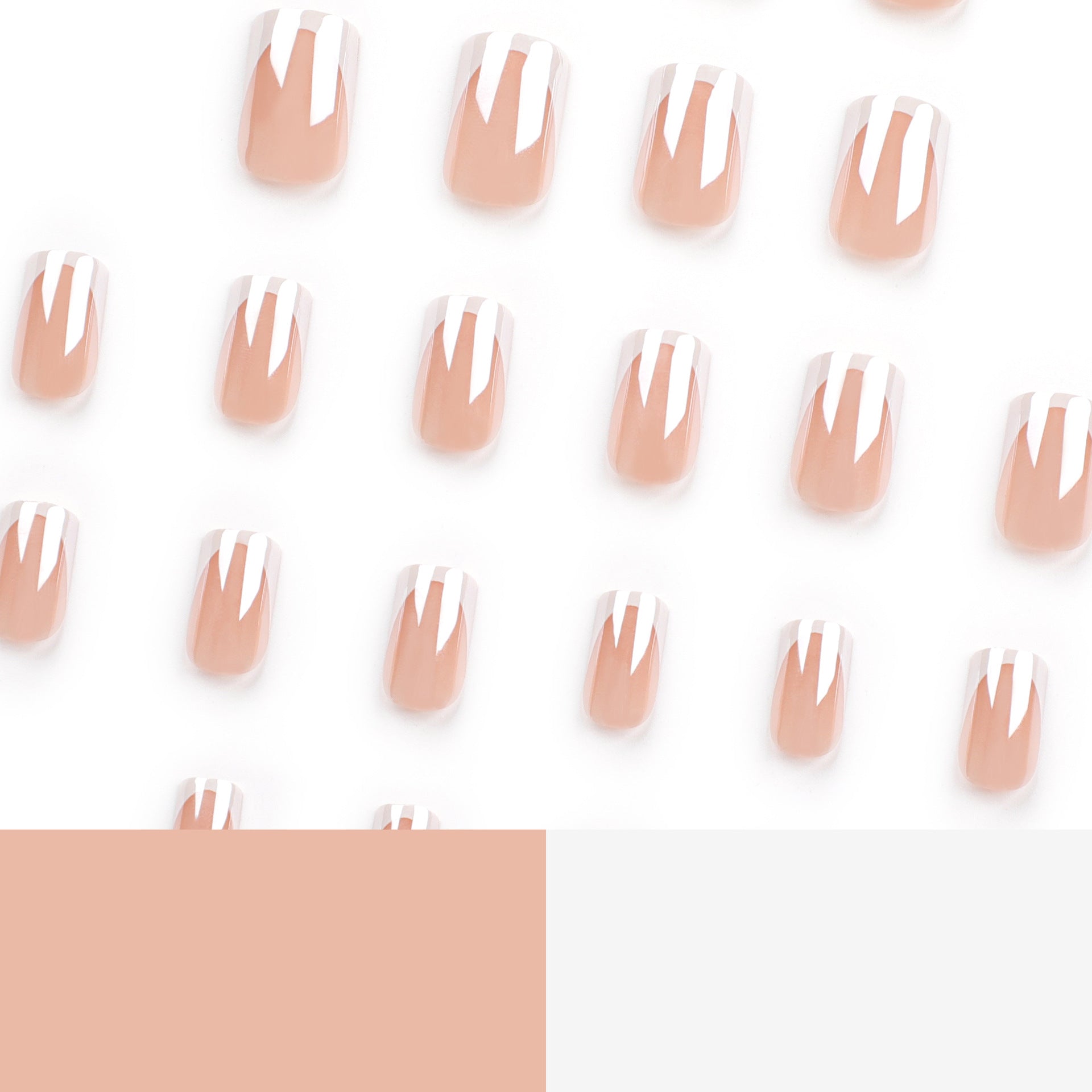 Pegatinas para uñas postizas rectangulares con borde blanco nude, venta al por mayor | 365nails