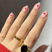 Faux ongles forme amande courts rayés noir et blanc, nail art Saint-Valentin simple love, pièce d'ongle｜365nails