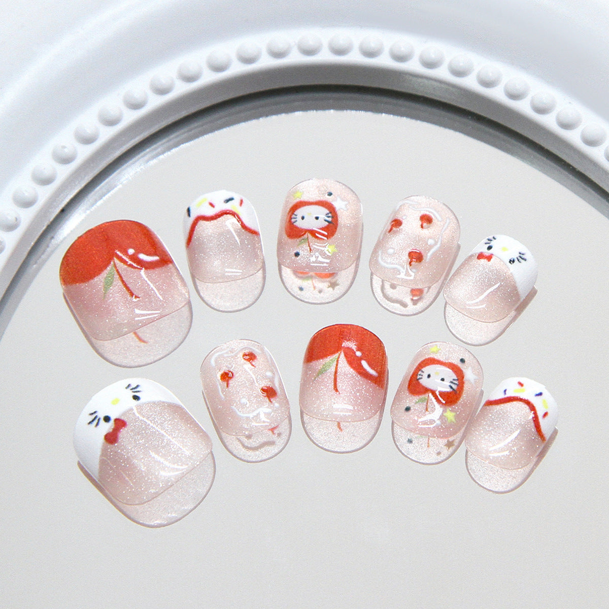 Cartoon lines kitten three-dimensional fruit kids nails｜365nails