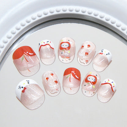 Cartoon lines kitten three-dimensional fruit kids nails｜365nails
