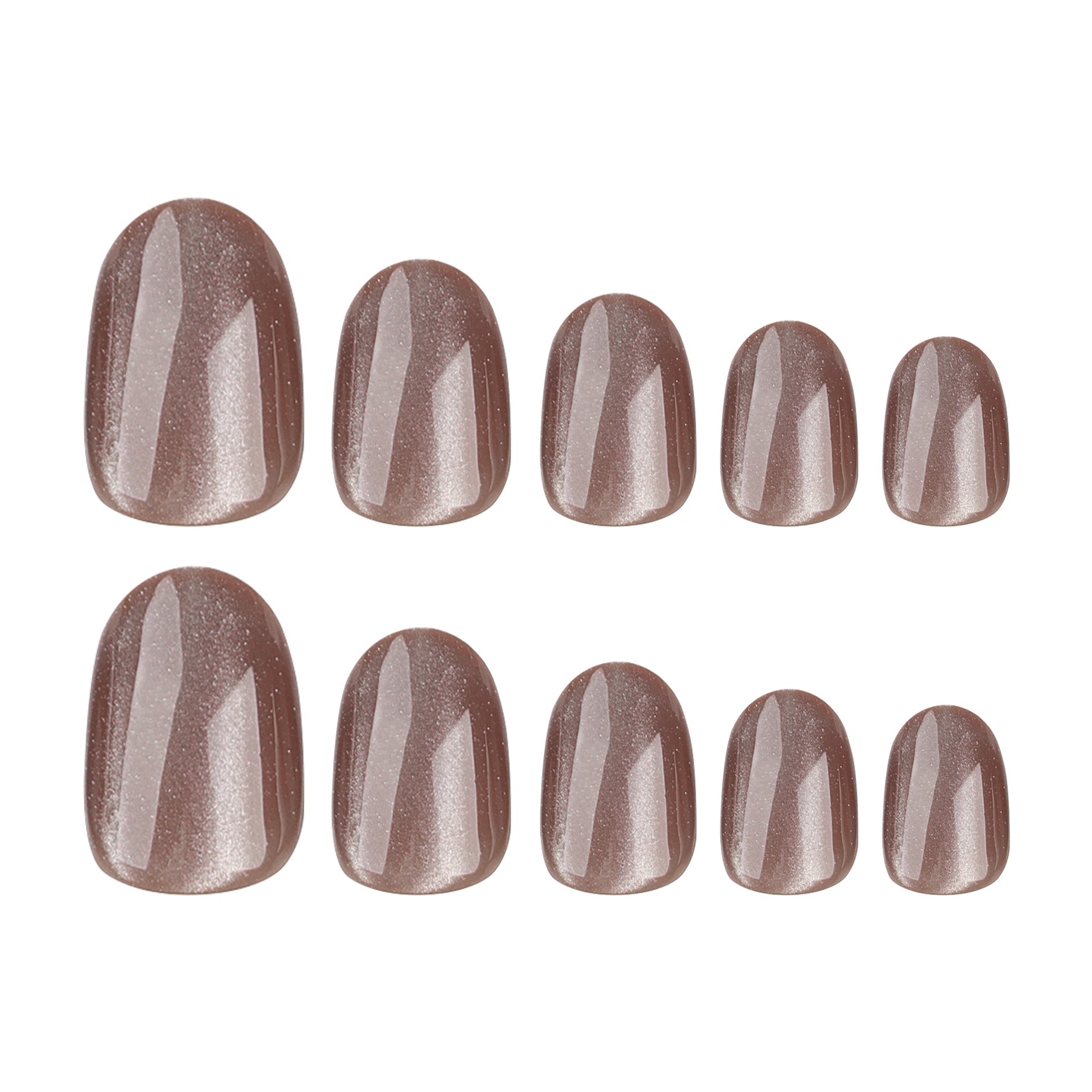 Yiwu wears short nail pads, short round dark brown solid color white cat eye manicure wears fake nails wholesale｜365nails
