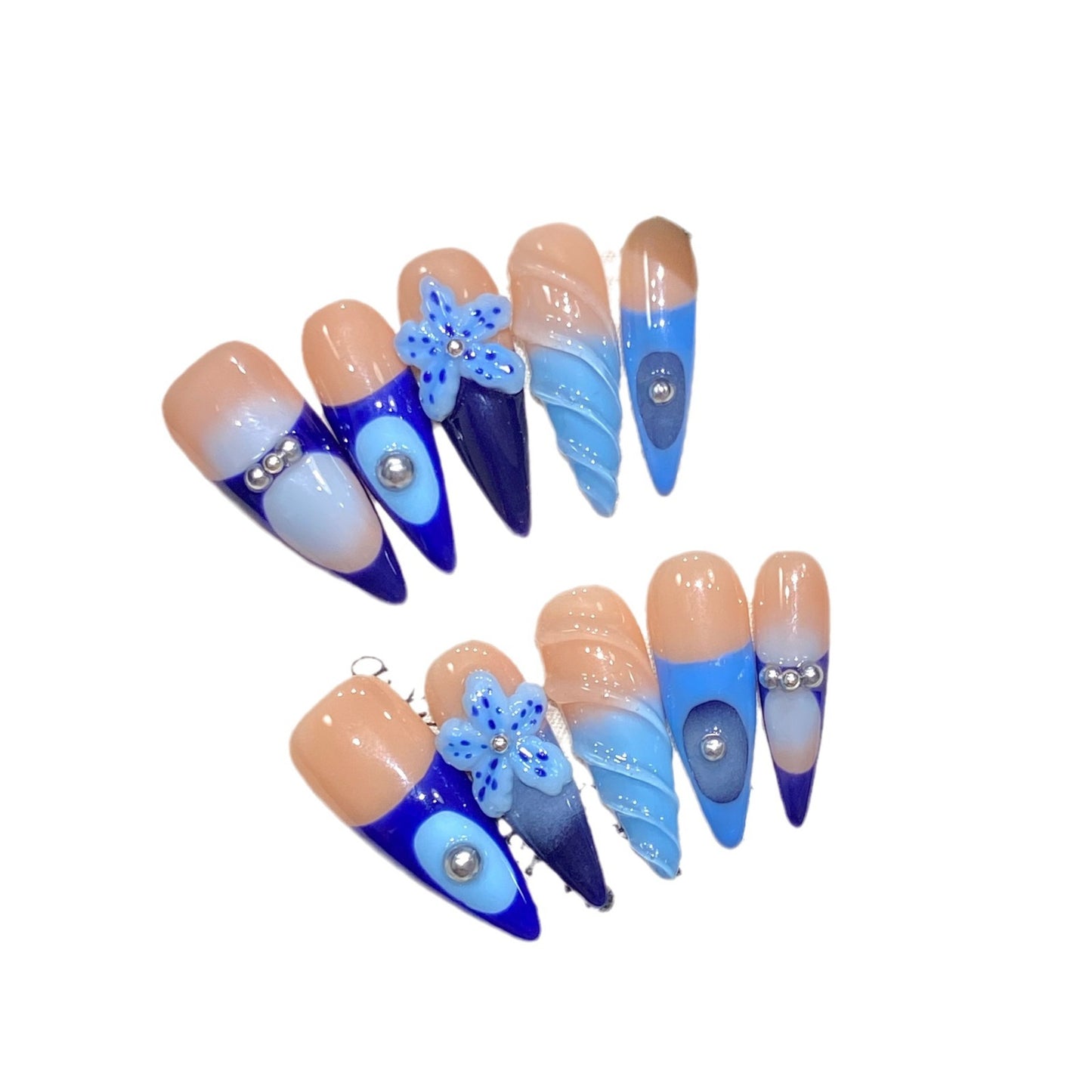 Ocean pure hand-carved three-dimensional relief handmade nails pure hand-painted new finished product | 365nails