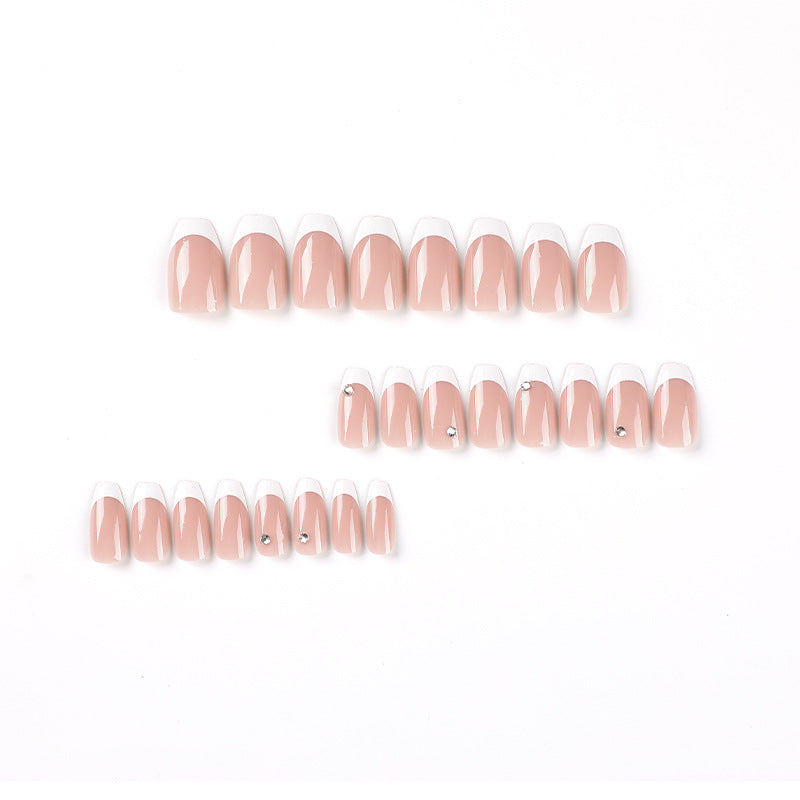 White French short ballet rhinestone manicure  Nail piece Wholesale fake nail nail｜365nails