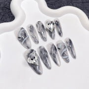 Smoky Marble Nails with 3D Coiled Snake Accents