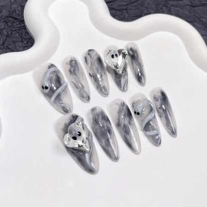 Cold soot smudged handmade press-on nails three-dimensional coiled snake medium and long Spice Girl nail patch wearable nail sticker｜365nails