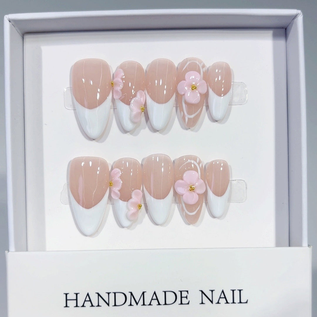 Elegância Floral: "Rosa Cereja Francês" – Unhas Postiças Artesanais Formato Amêndoa