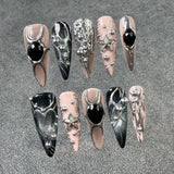 Uñas postizas largas y puntiagudas de metal, pintadas a mano, con relieve, bonitas y geniales, con diseño de ojo de gato, hechas a mano, venta al por mayor | 365nails