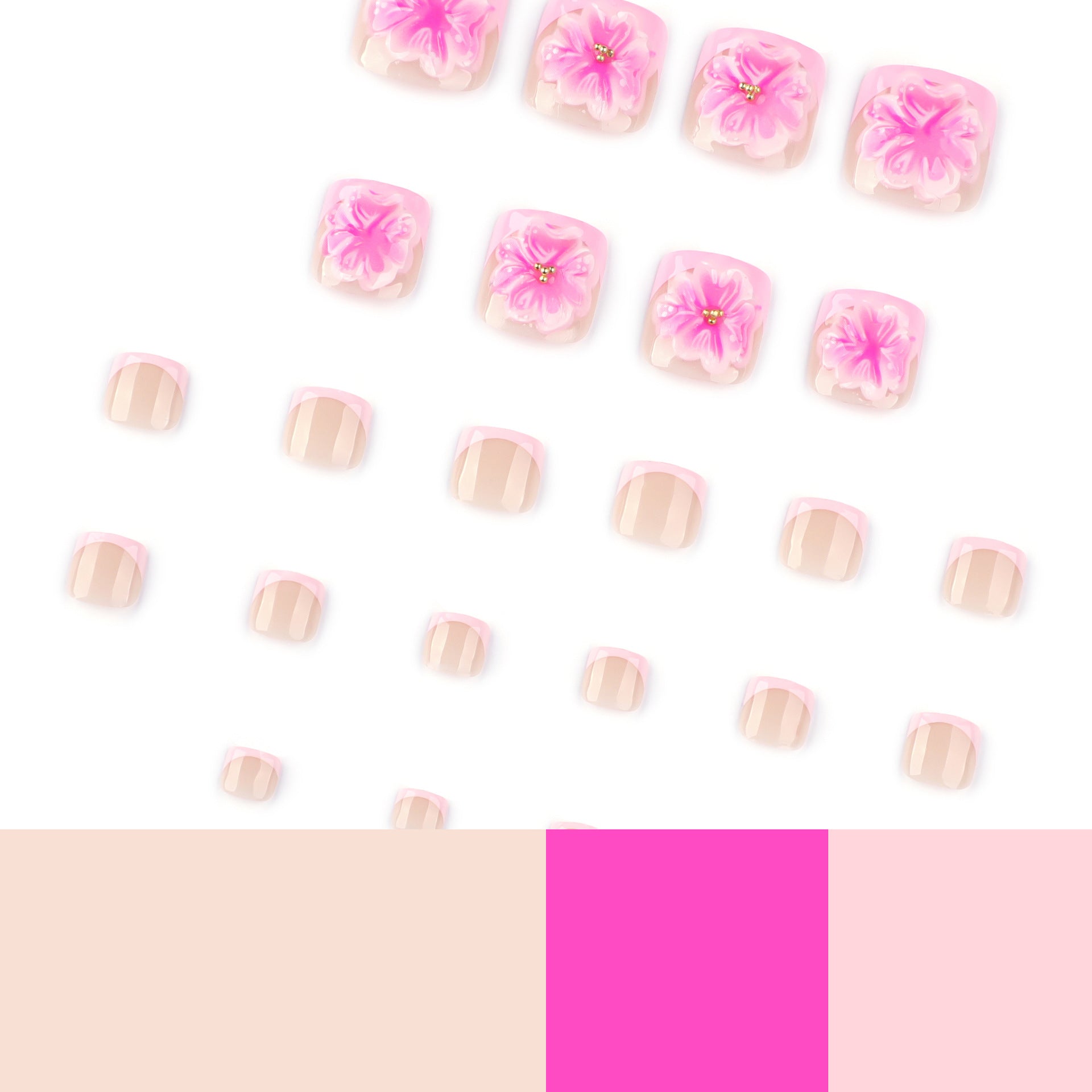 Uñas postizas de gran venta y diseño de flores 3D para manicura de verano, producto terminado para uñas de los pies, venta al por mayor | 365nails