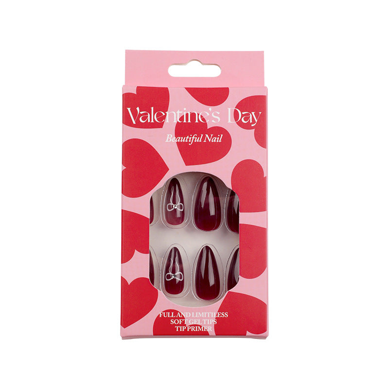 Uñas postizas con efecto bronceado, color nude y rojo, para San Valentín, con diseño de amor, almendra, pieza de uña extraíble, producto terminado | 365nails
