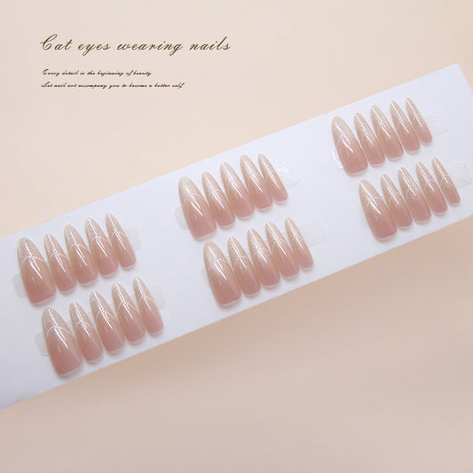 Nail Tips  prefabricated nail Gentle and gradual change cat eye White three-dimensional lines Versatile  Detachable press on nails 30 pieces｜365nails