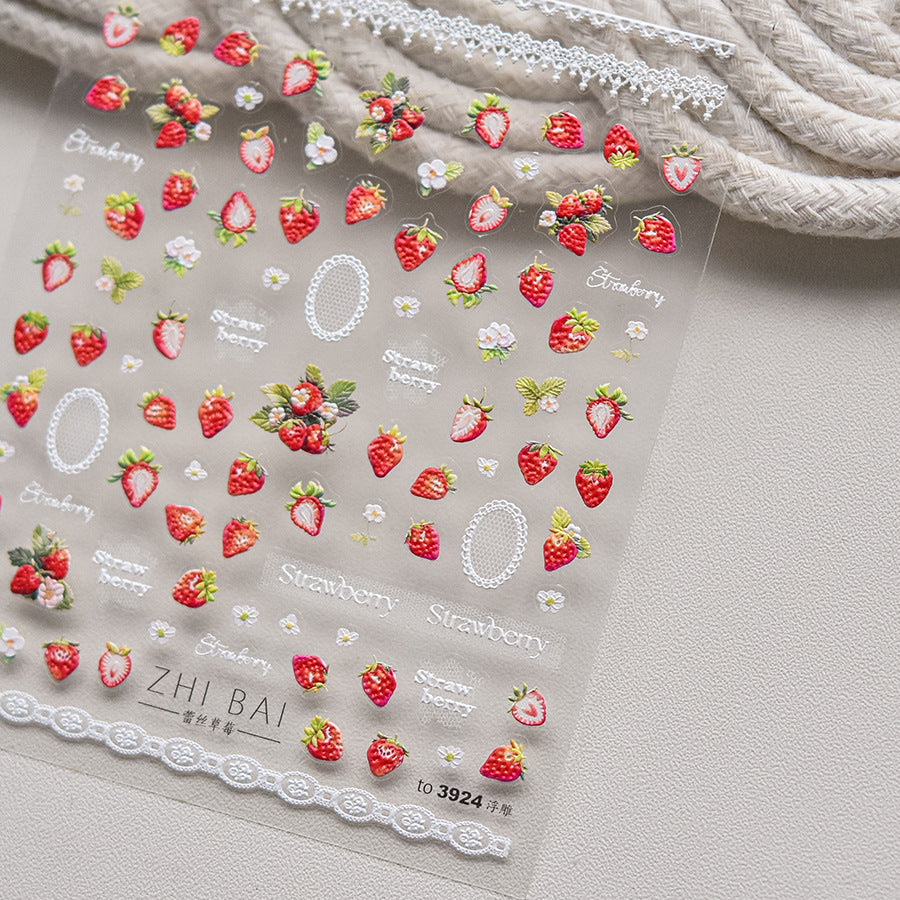 Strawberry Garden Collection: "Sweet Berry" – 3D Embossed Nail Sticker