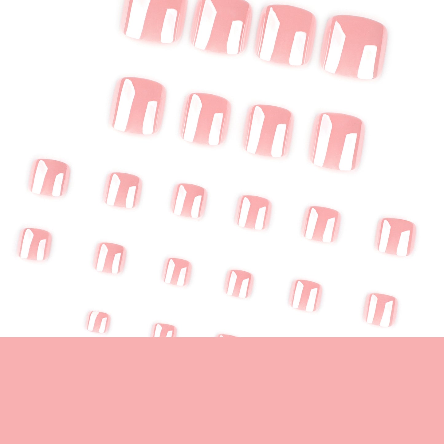 Solid color pink manicure and pedicure coated wearable nails and toes