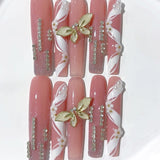 Elegant Butterfly Crystal Ombre Press On Nails