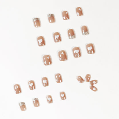 Nude love glitter press-on nails art finished fake nail nail art patch nail patch removable nail piece｜365nails
