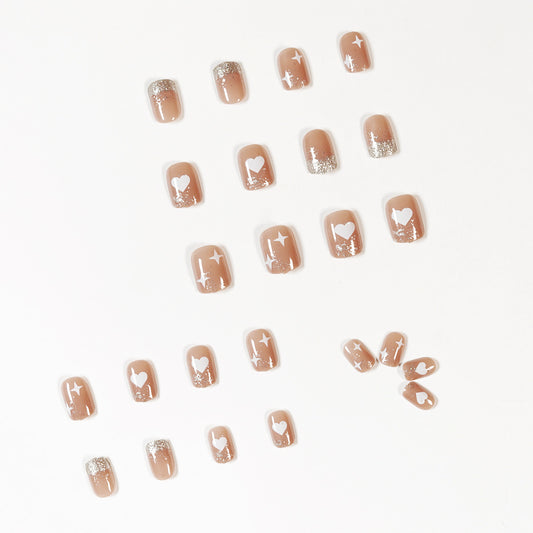 Nude love glitter press-on nails art finished fake nail nail art patch nail patch removable nail piece｜365nails