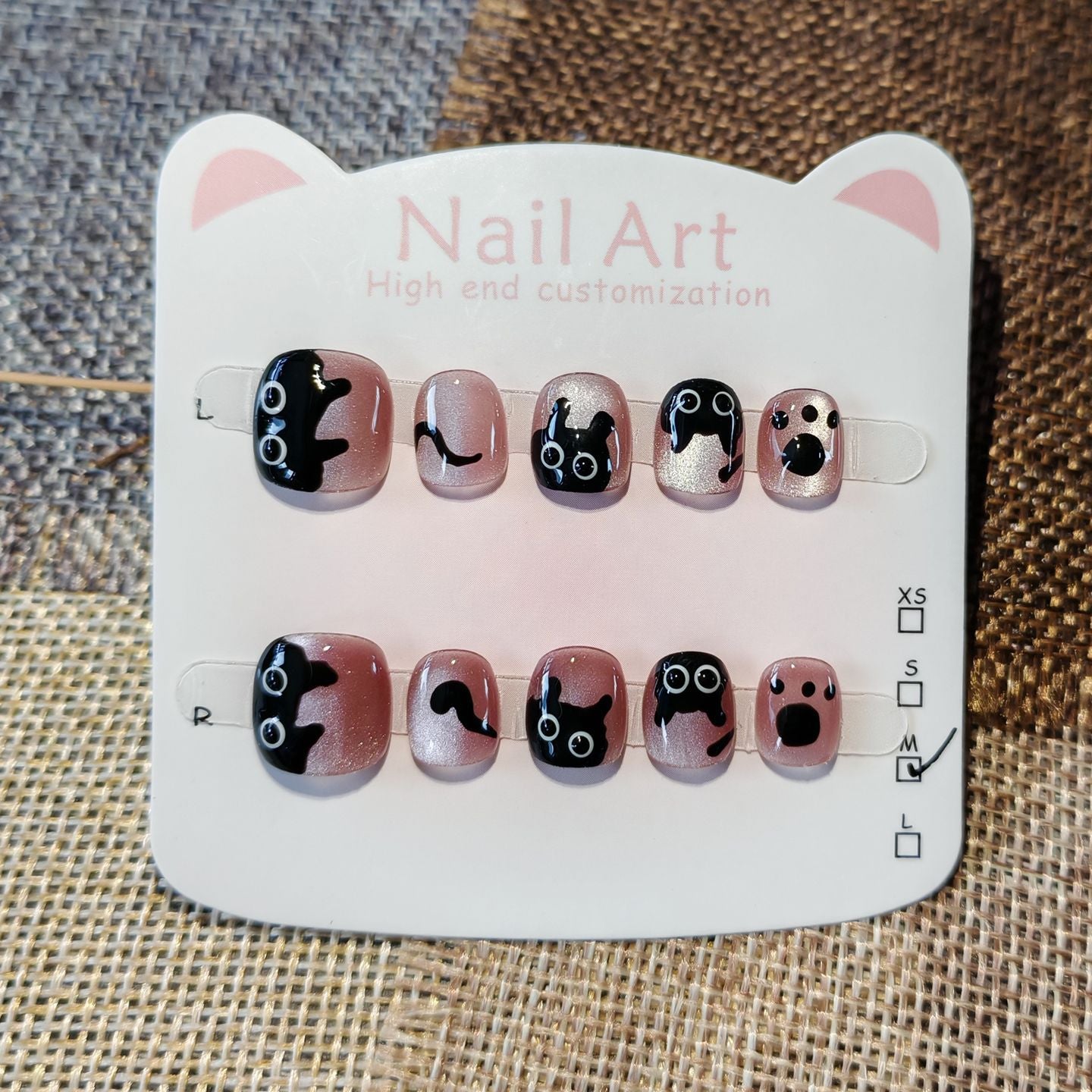 365nails: "mischievous black kitty" – short round handmade kids press-on nails