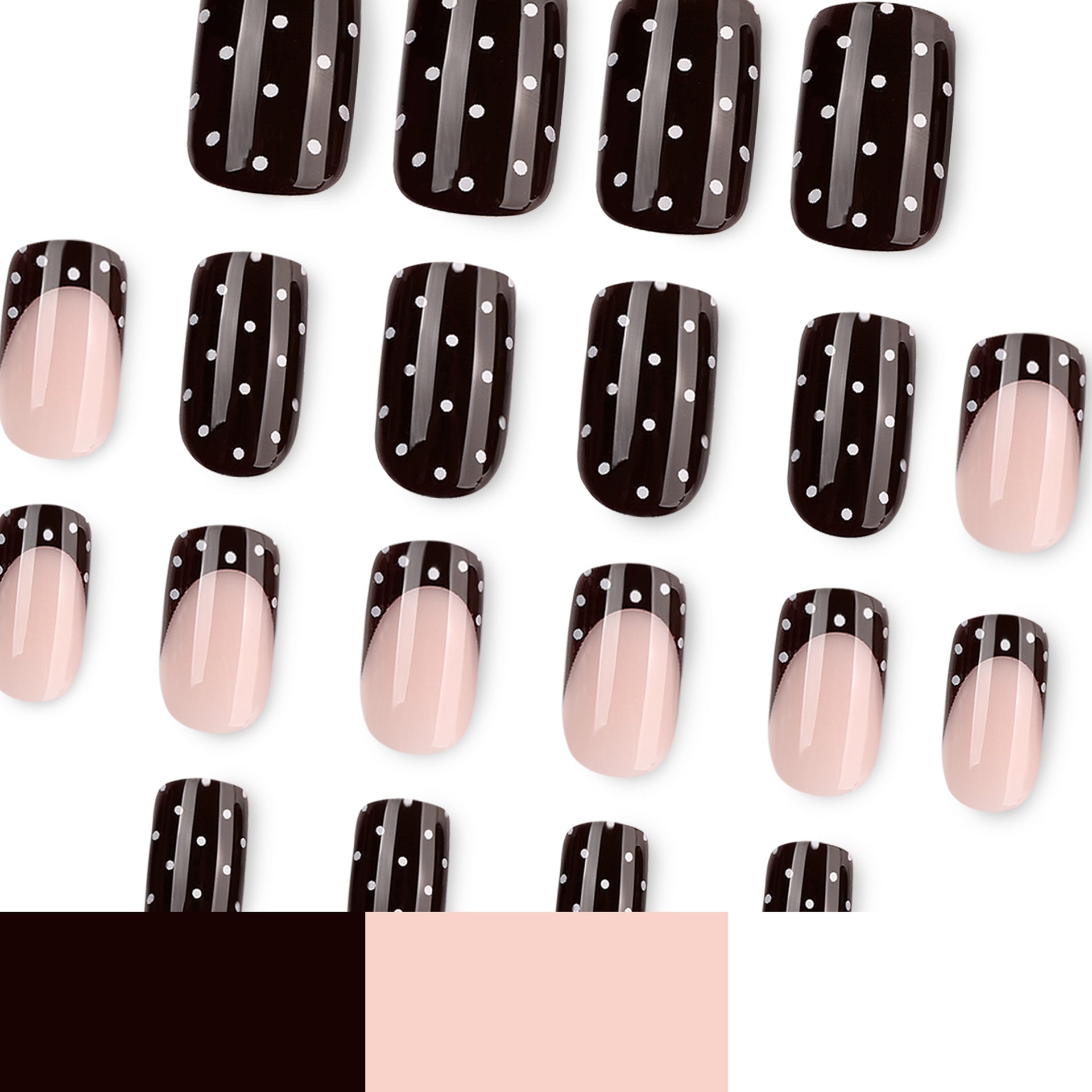 Lefan cross-border explosion, white polka dots, polka dots, wearing nail art, French black fake nails, nail pieces wholesale