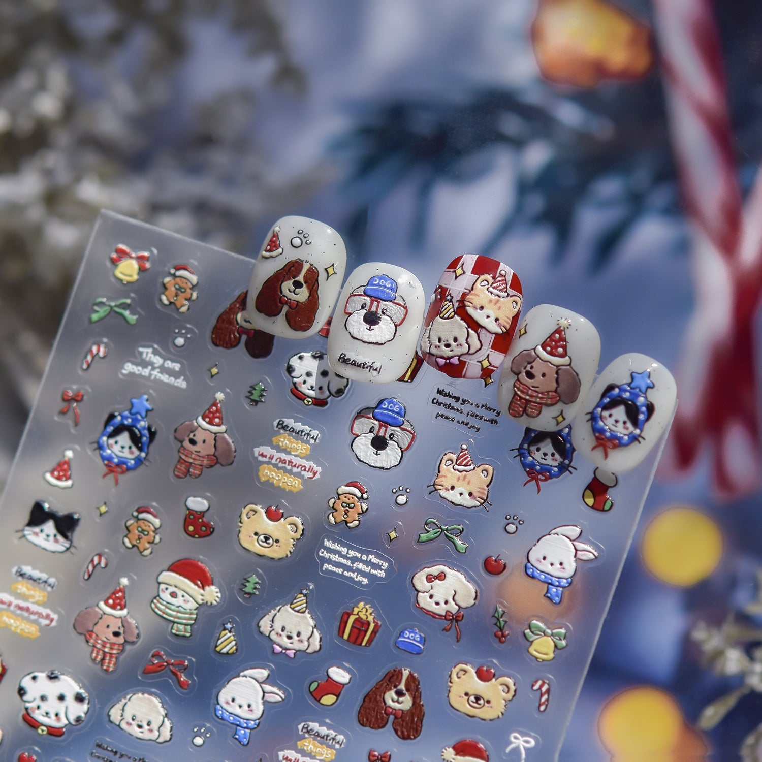 Christmas Kawaii Animal & Festive Nail Sticker Set – "Winter Christmas Pals"