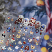 Christmas Kawaii Animal & Festive Nail Sticker Set – "Winter Christmas Pals"