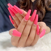 Pink long ballet crescent crescent rhinestone press on nails art finished fake nail nail nail patch  direct supply nail patch｜365nails