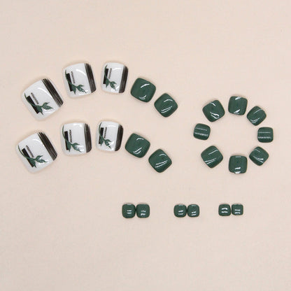 Unhas postiças estilo press-on verde escuro, manicure de cor sólida, folha de bambu, verde, moda spice girl, manicure usável｜365nails