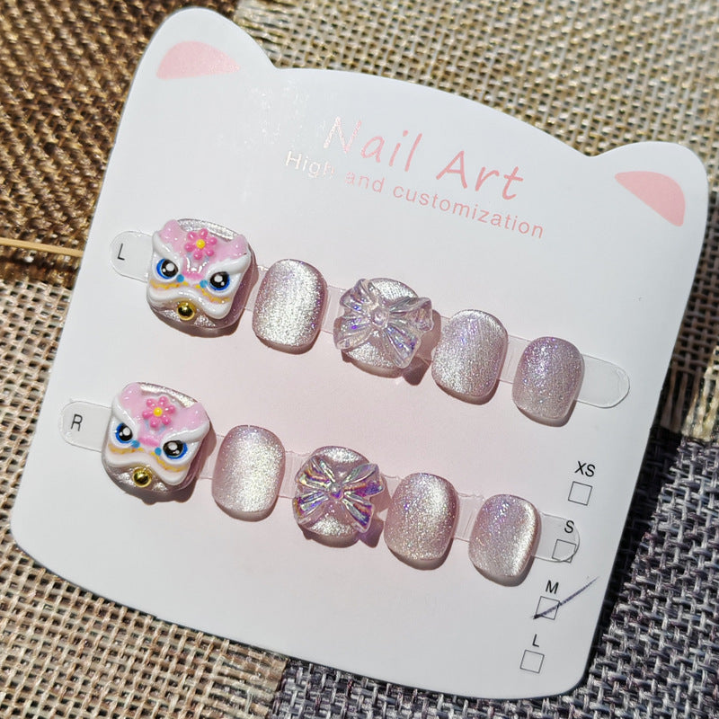 365nails: "pastel lion dance" – short squoval handmade kids press-on nails