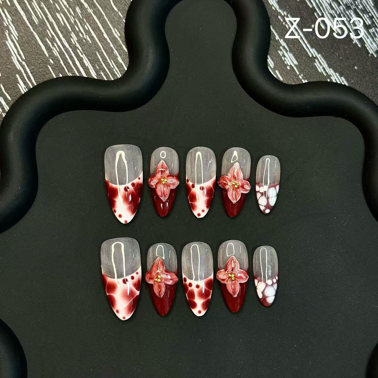 365nails: "Bloody Rose" – 3D Floral & Marble Handmade Stiletto Nails
