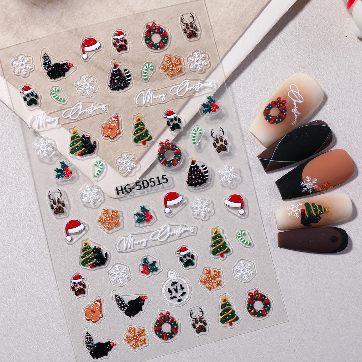Original Christmas element nail art sticker 5D relief three-dimensional happy Christmas DIY nail sticker jewelry HG model