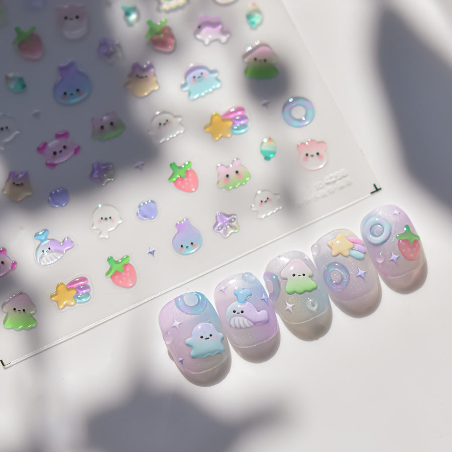 Summer Beach & Dessert: "Tropical Summer Vacation" – 5D Embossed Nail Sticker