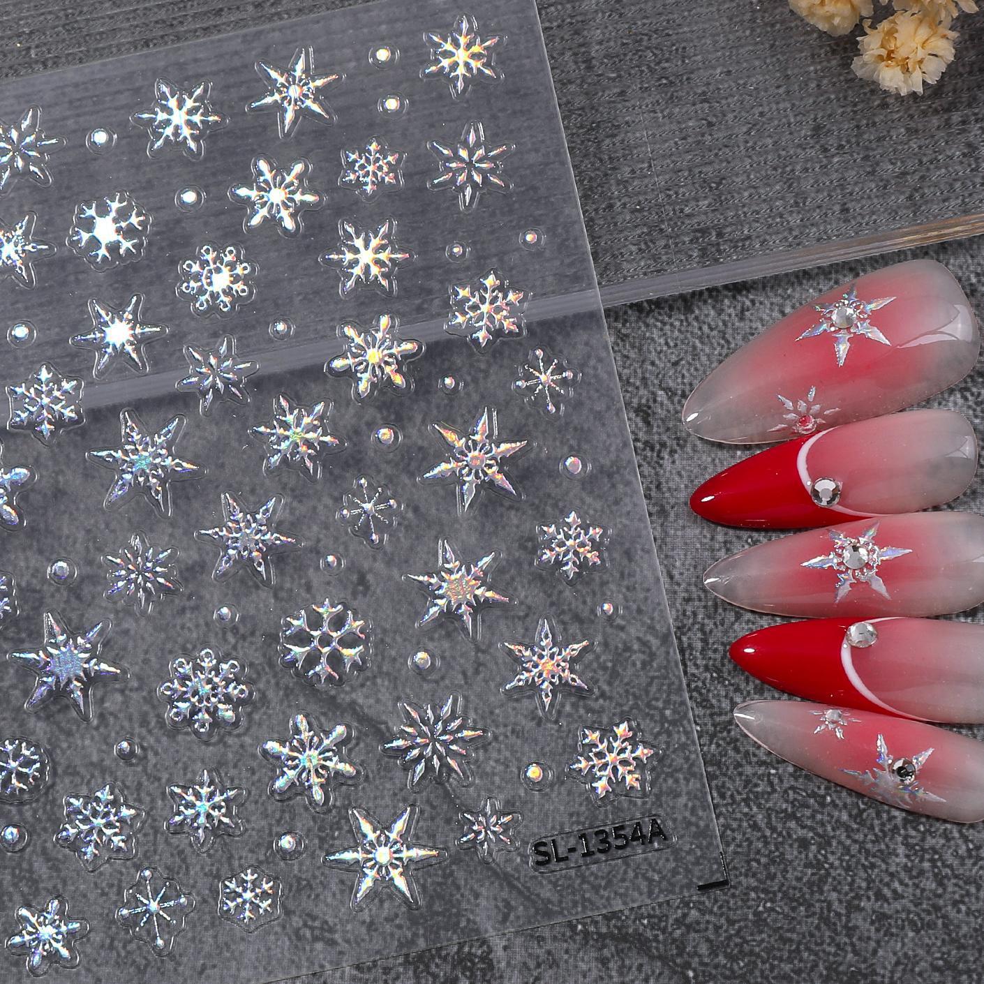 Winter Laser Snowflake Nail Art Sticker 5D Embossed Three-dimensional Hot Silver Snowflake DIY Nail Sticker Jewelry SL