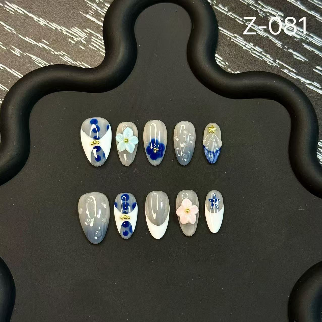 365nails: 海洋低語 – 3D 花朵手工製杏仁形穿戴甲