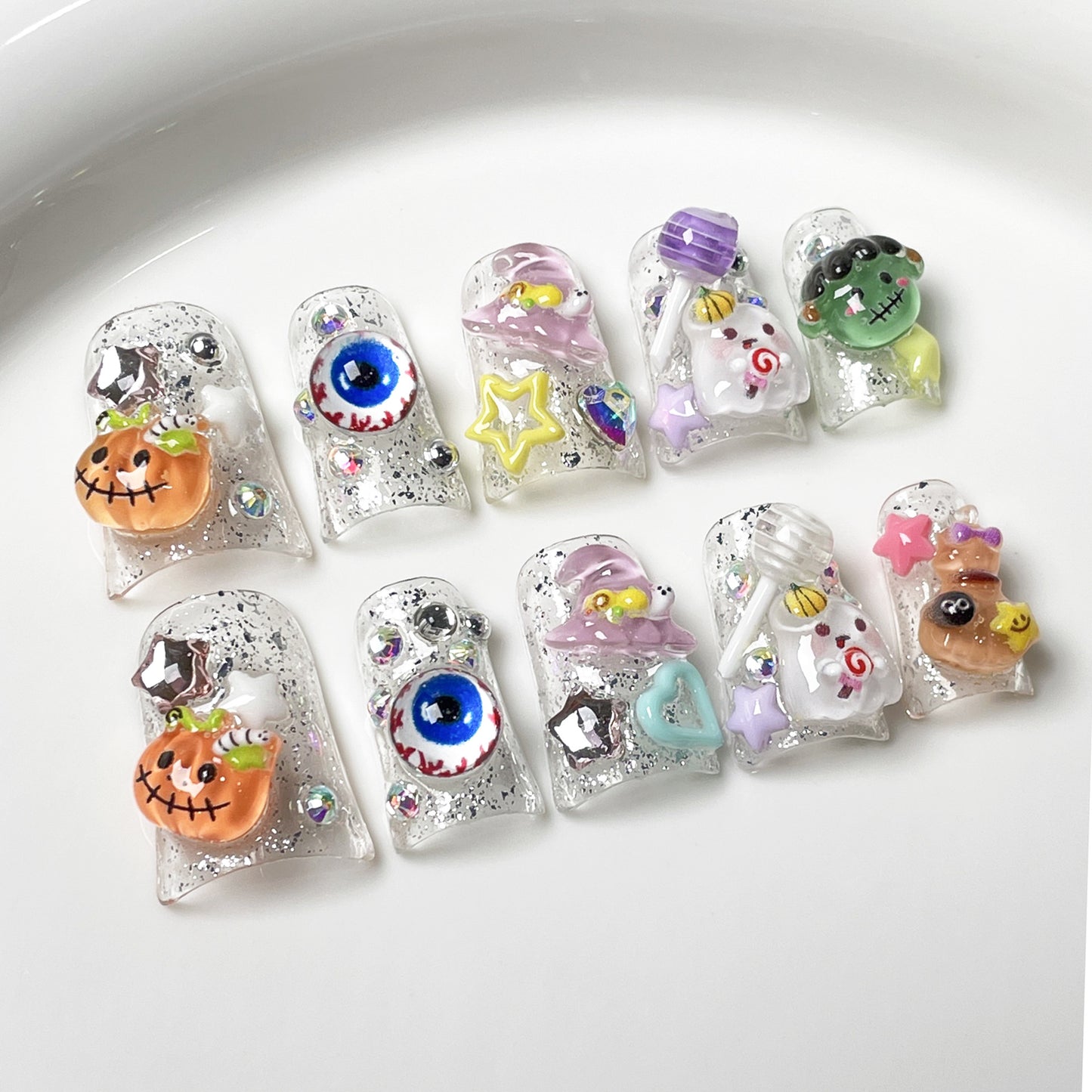 Cute Halloween new Duckbill Shape armor ice transparent flash small fresh handmade armor wholesale｜365nails