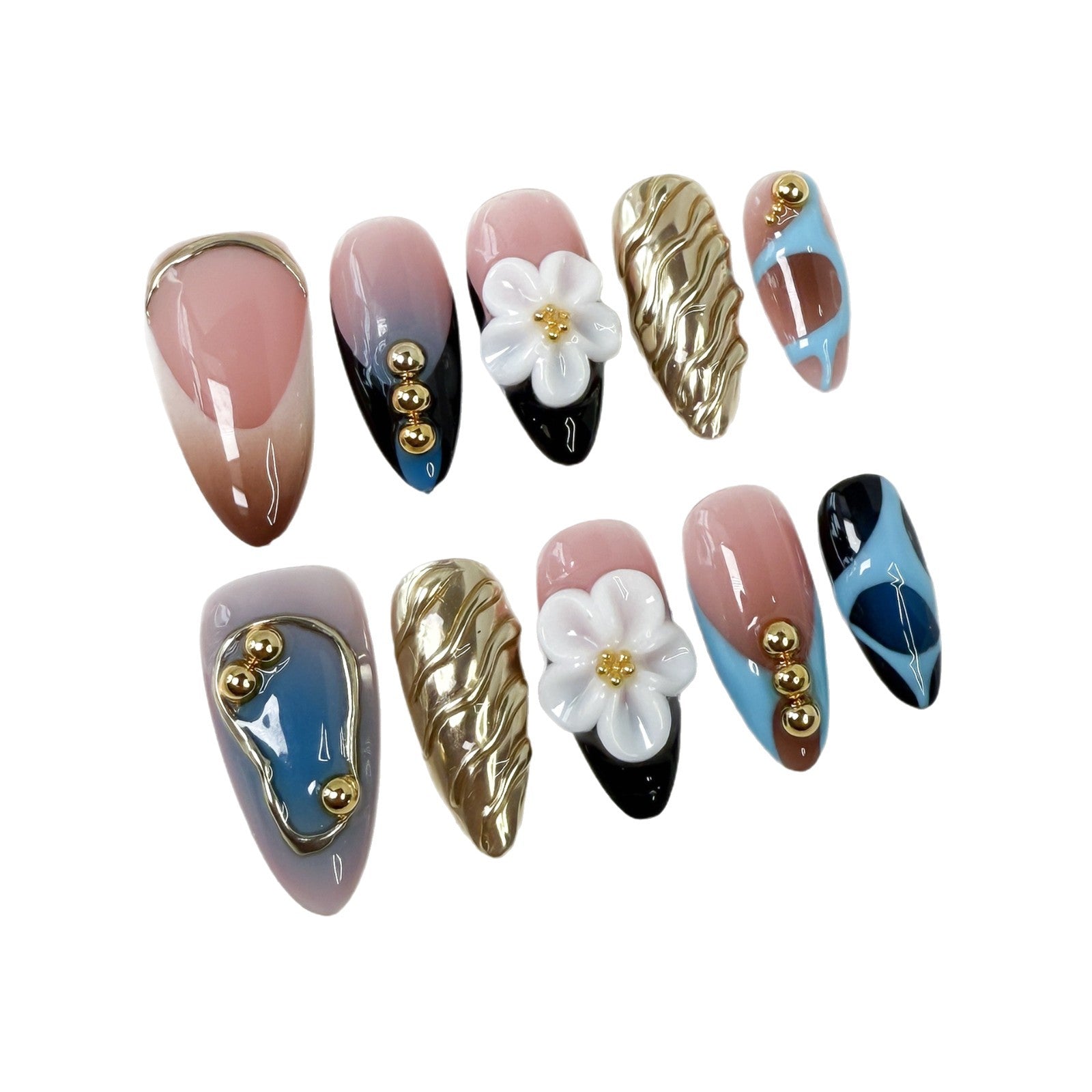 Uñas de almendra de Spice Girls, uñas ruborizadas tridimensionales talladas, uñas dulces y puras, ideales para usar, hechas a mano al por mayor | 365nails