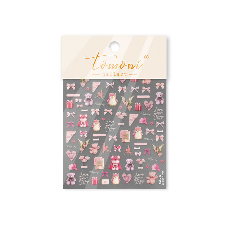 365nails: "Pink Teddy & Penguin Valentine" – nail art stickers