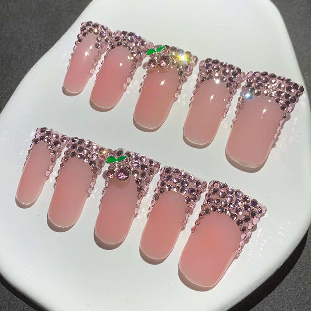 Pink Crystal Frame Elegant Press On Nails