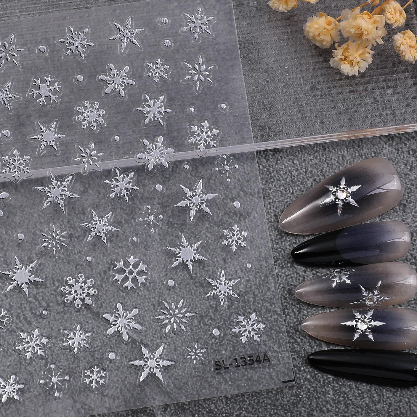 Winter Laser Snowflake Nail Art Sticker 5D Embossed Three-dimensional Hot Silver Snowflake DIY Nail Sticker Jewelry SL