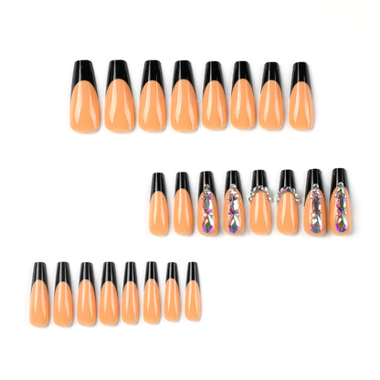 Wearing armor wholesale black French with flash rhinestones Wearing armor,  press on nail pieces｜365nails