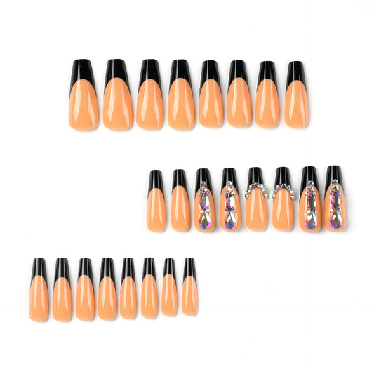 Wearing armor wholesale black French with flash rhinestones Wearing armor,  press on nail pieces｜365nails