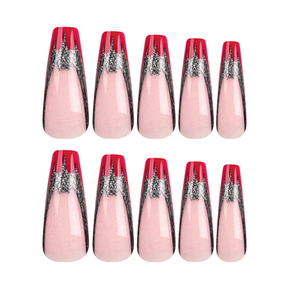 Glitter, dark bat , red edge nail art,   nail art removable nail piece finished product wholesale｜365nails