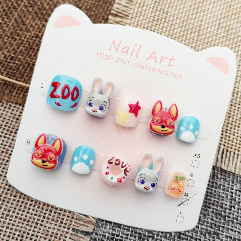 365nails: "zootopia fun party" – short squoval handmade kids press-on nails